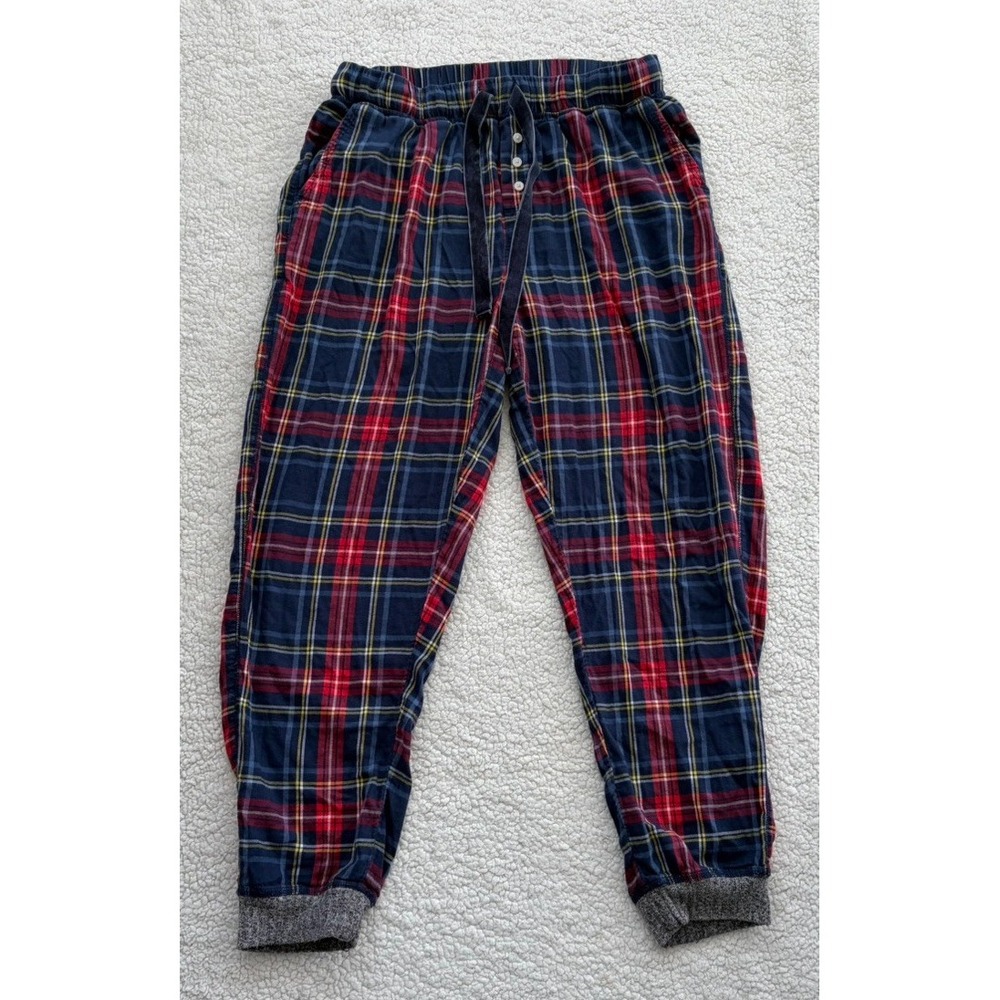 Women's Aerie Pajama Bottoms Lounge Pants Red Blue Plaid Tartan Flannel Size M